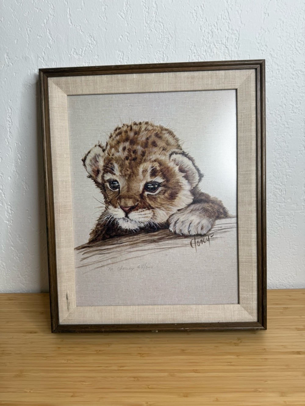 Clancy Cherry Print 48/300 Leopard Cub Orig Vtg Frame 70’s 80’s Signed 17”x14”